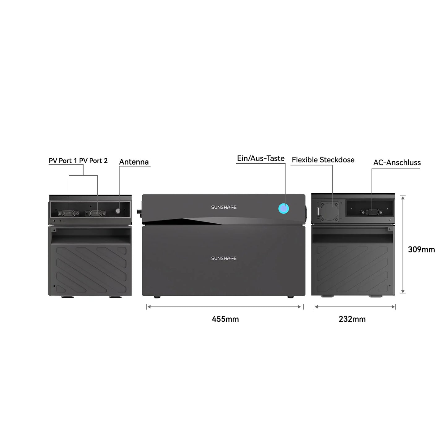 400W Balkonkraftwerk Sunshare mit 1,5kWh Speicher (2 x 200w Module + wählbare Speicherkapazität 1,5kWh - 3kWh)