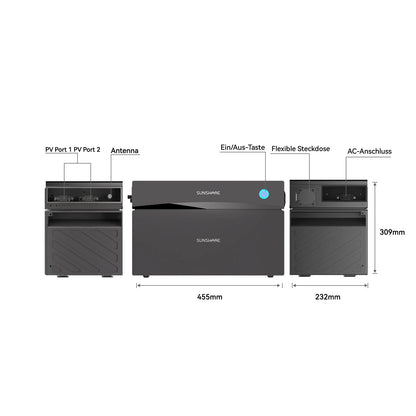 400W Balkonkraftwerk Sunshare mit 1,5kWh Speicher (2 x 200w Module + wählbare Speicherkapazität 1,5kWh - 3kWh)