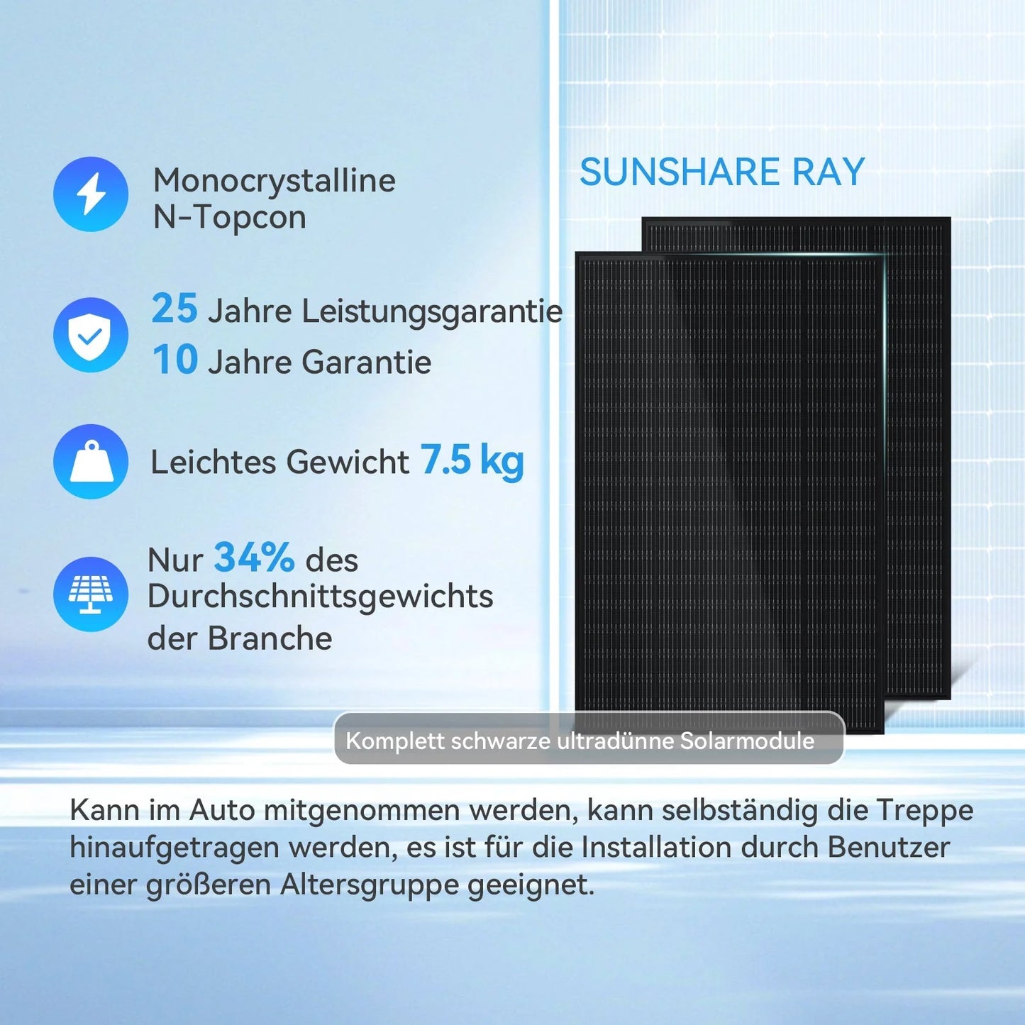 200W Balkonkraftwerk Sunshare mit 1,5kWh Speicher (1 x 200w Module + optionaler Speicher 1,5kWh)