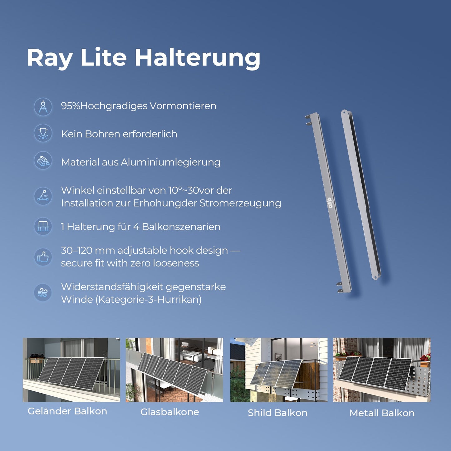 Balkonkraftwerk Winkelhalterung (Ray Light)