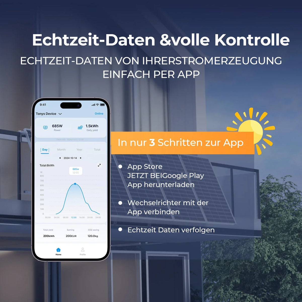 Sunshare iShareCloud App — Echtzeitdaten zur Stromproduktion
