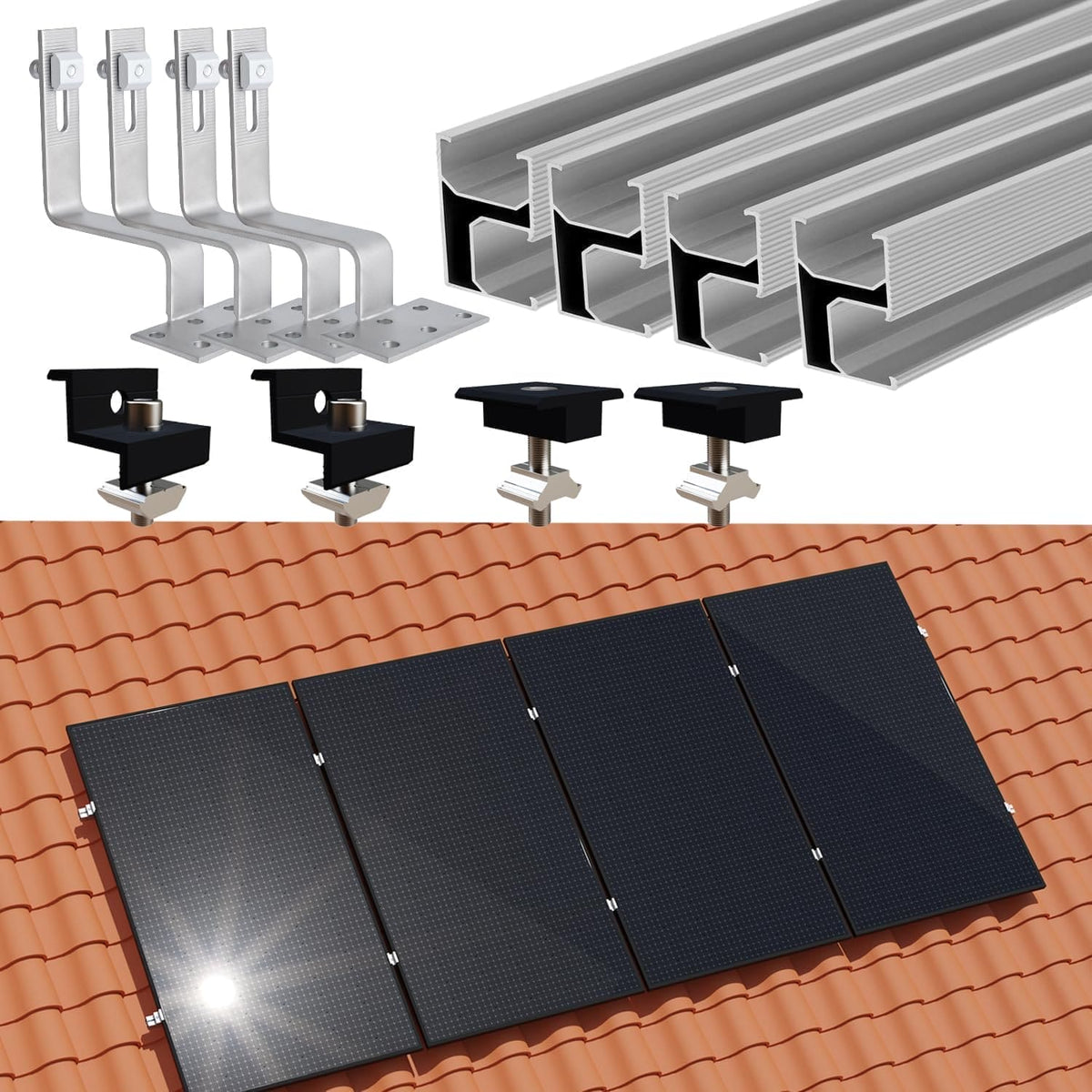 Ziegeldachhalterung als Komplettset für zwei Solarmodule