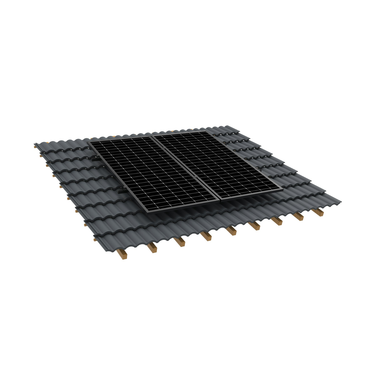 Ziegeldachhalterung LV-T084 mit zwei Solarmodulen auf einem Pfannenziegeldach